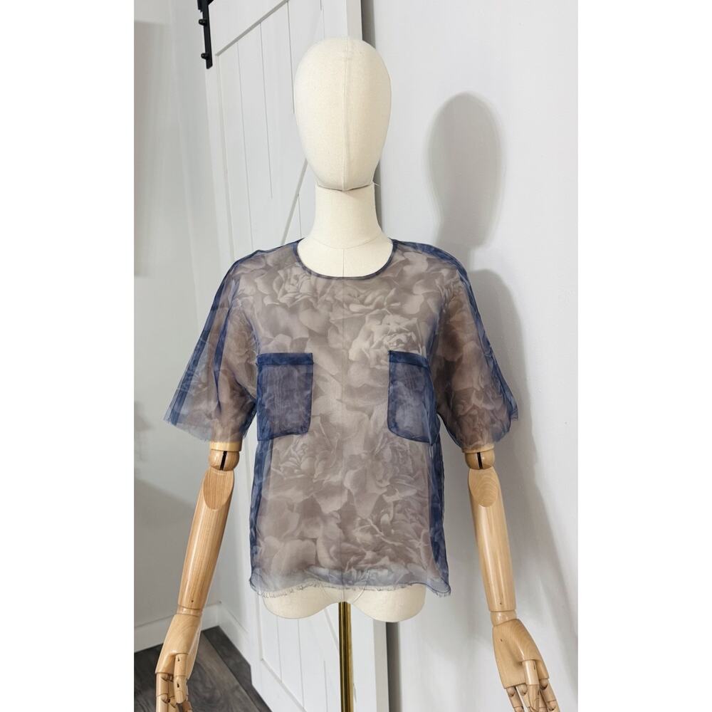 No. 6 Store Women’s Size 1 or Small Alec Pocket Shirt Blue Floral Silk